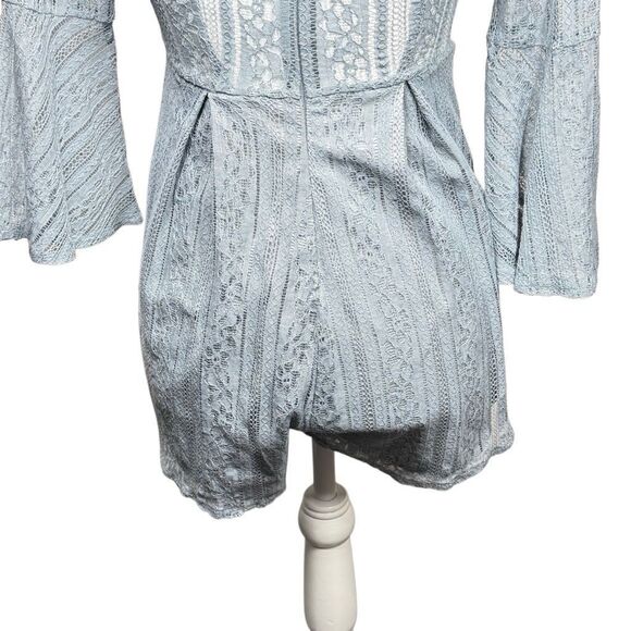 NWT Air Space Sky Blue Lace Romper Shorts Long Bell Sleeve Size Small Summer - Picture 4 of 11